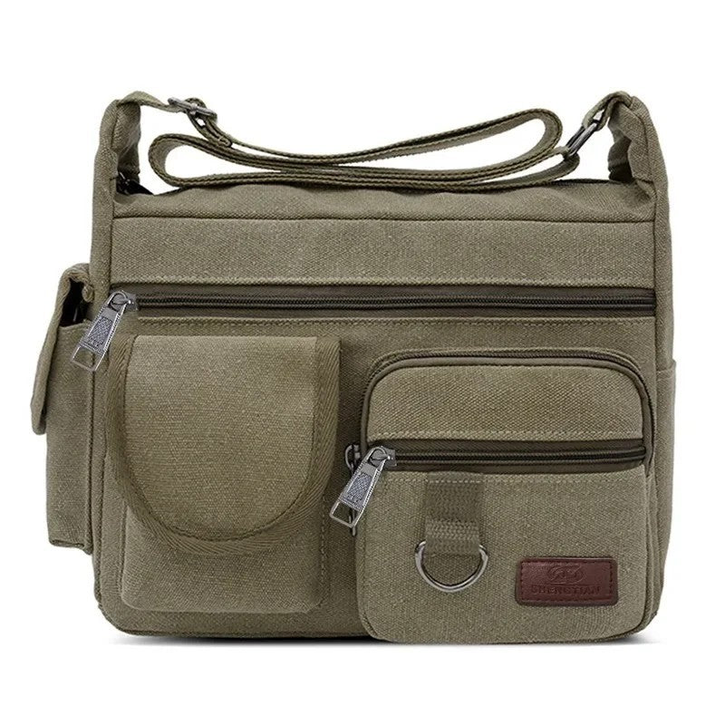 Vintage Canvas Crossbody Bag, Unisex Messenger Shoulder Bag Multi-Pocket Travel