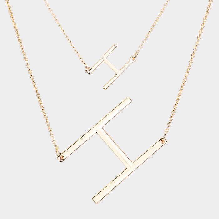2-Row Layered Detachable Monogram Chain Necklace Letter H Pendant