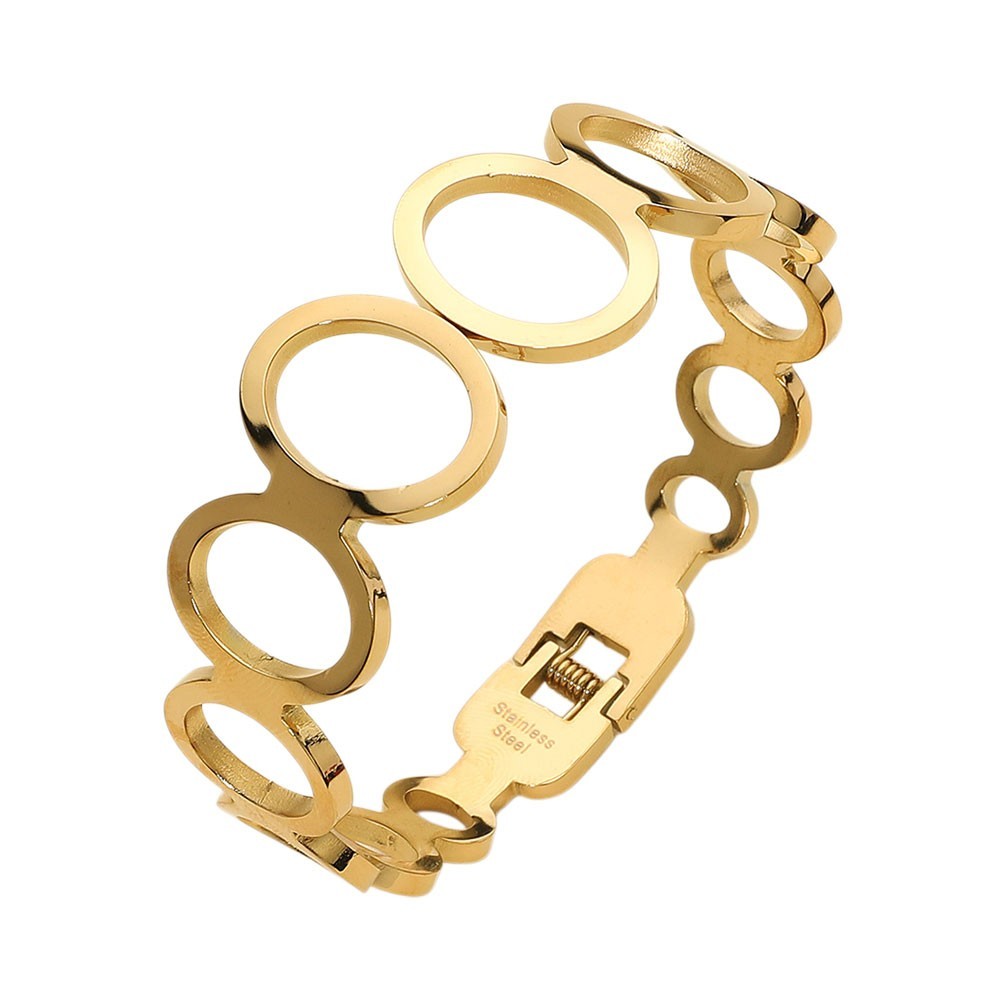 Gold Stainless Steel Open Circle Link Hinged Bangle Bracelet for Women