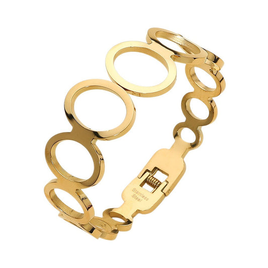 Gold Stainless Steel Open Circle Link Hinged Bangle Bracelet for Women