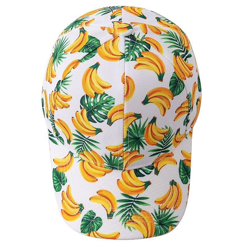 Banana Print Baseball Cap Tropical Fruit Hat White Cotton Adjustable Sun Hat
