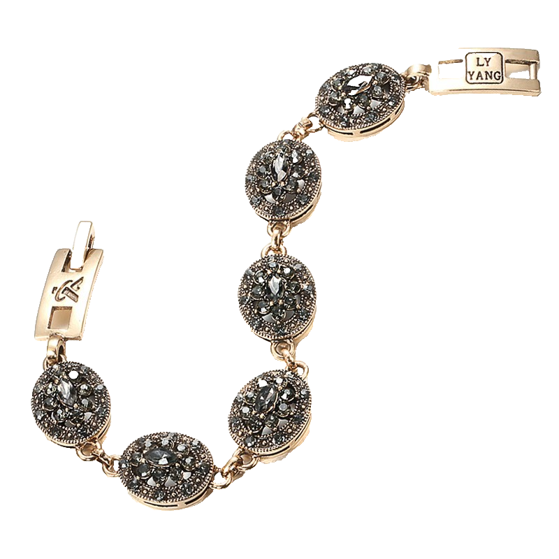 Antique Gold Crystal Flower Turkish Link Bracelet Bohemian Ethnic Jewelry