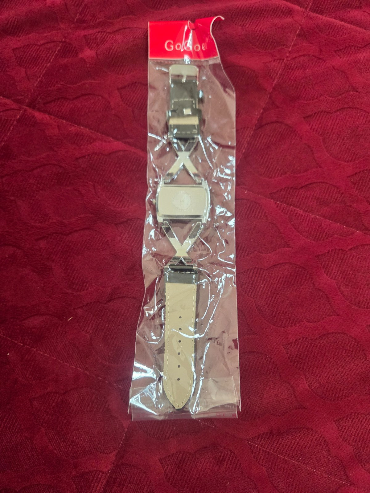 GoGoey Women's Rectangular Dress Watch Crystal X Band Black Faux Leather Strap