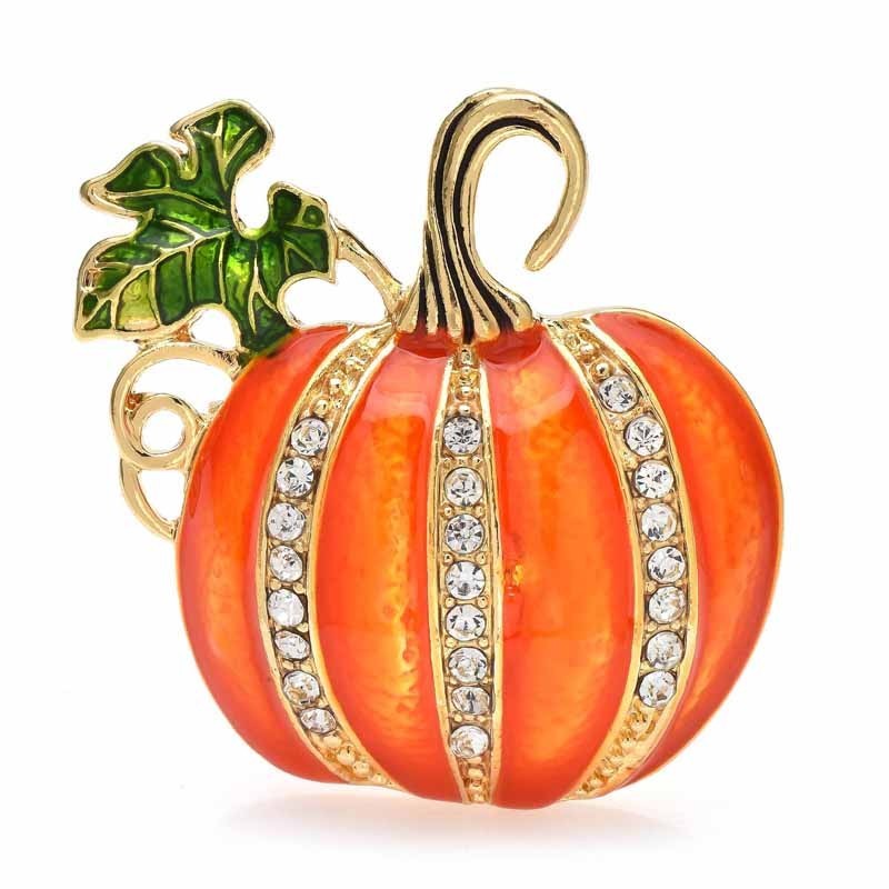 Elegant Halloween Pumpkin Rhinestone Brooch Pin Fall Harvest Costume Jewelry