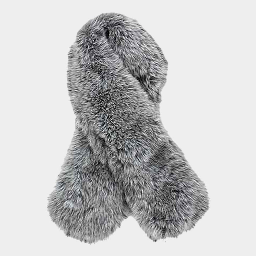 Luxury Grayn Black Faux Fur Scarf Collar Stole Winter Wrap Women's Fashion Chic