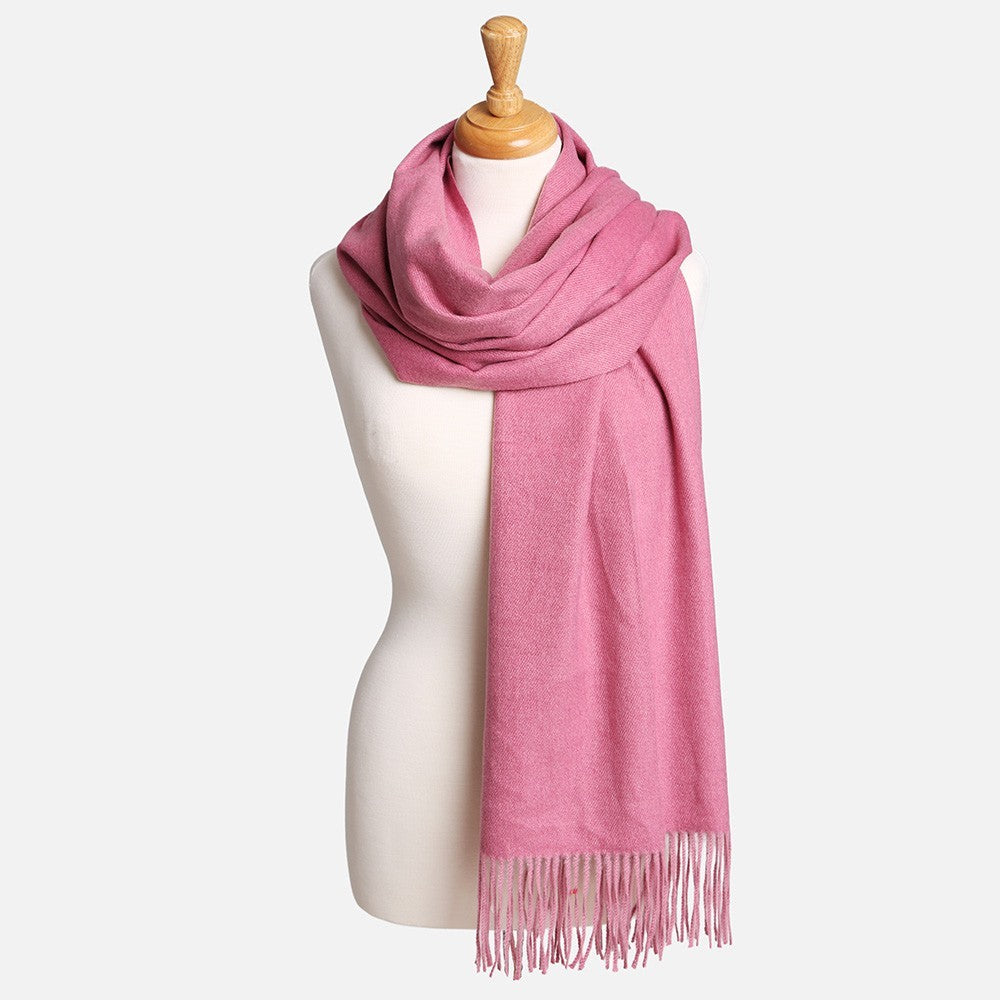 Pink Oblong Scarf with Tassels Lightweight Soft Solid Wrap for Women