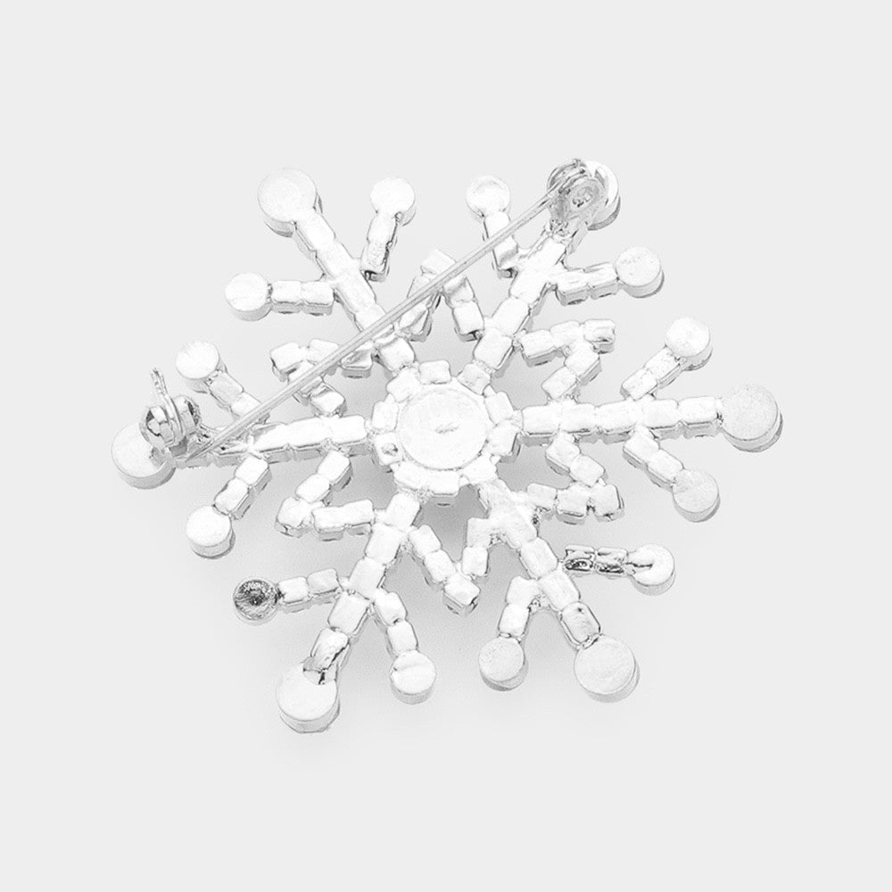 2pcs Sparkling AB Crystal Snowflake Brooches Silver & Gold Winter Jewelry