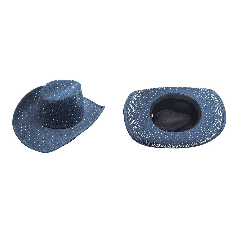 Blue Studded Cowboy Hat Western Festival Glam Denim Look