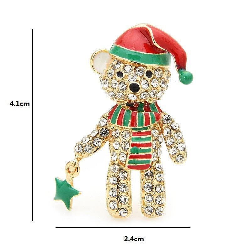 Sparkling Rhinestone Christmas Bear Brooch Pin Gold Tone Holiday Jewelry Gift