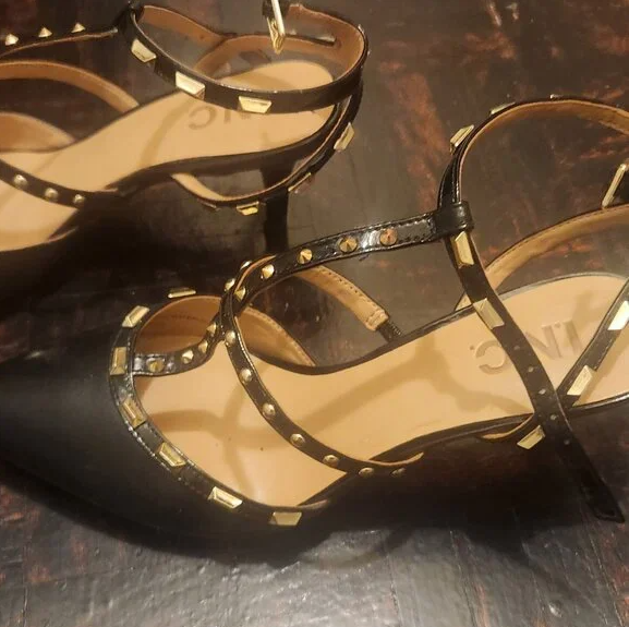 Studded Womens Pointy Kitten Heels in Black INC Closed Toe Ladies Office Shoes 