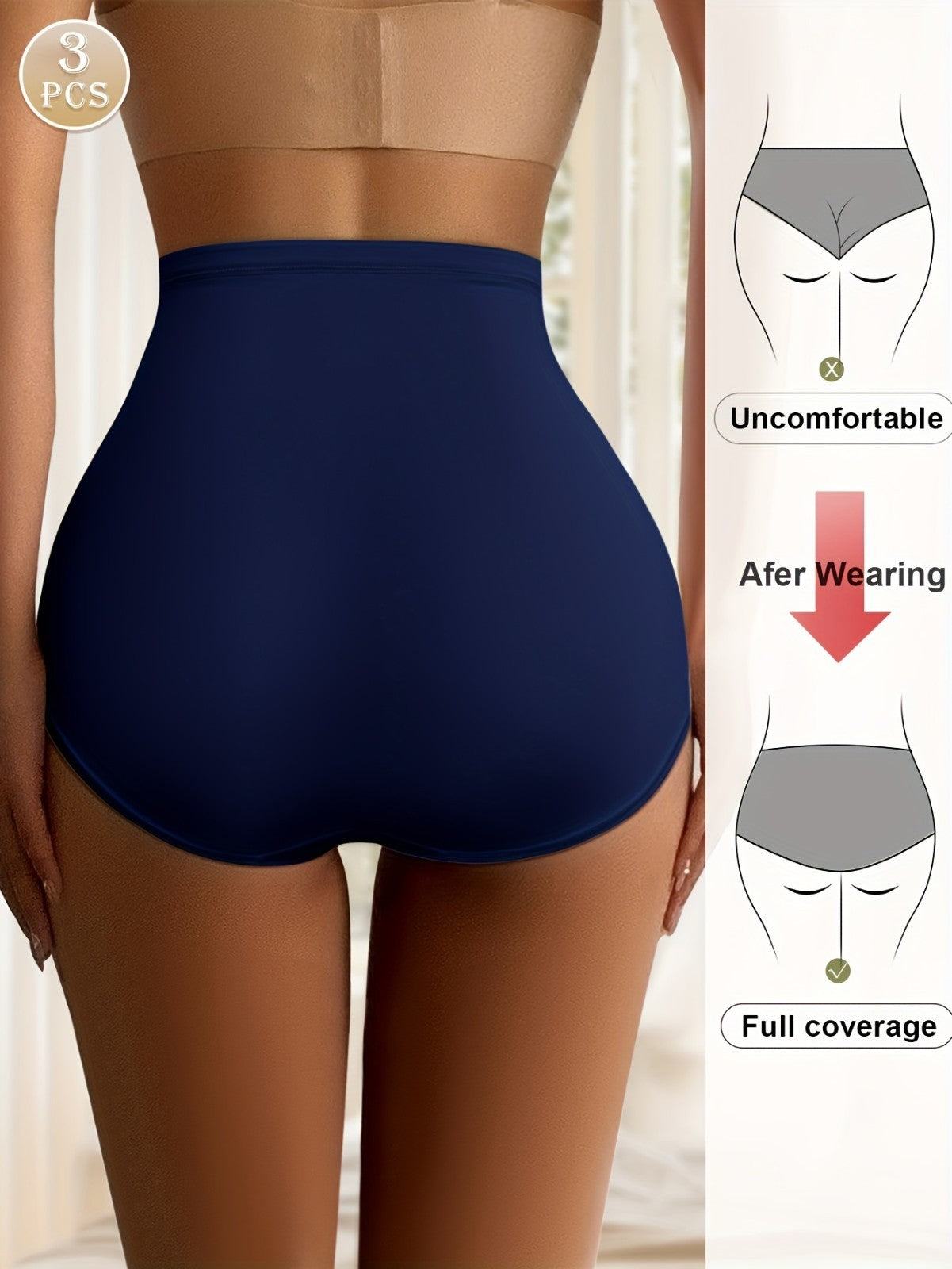3pcs Women High Waist Tummy Control Panties Seamless Breathable Briefs M