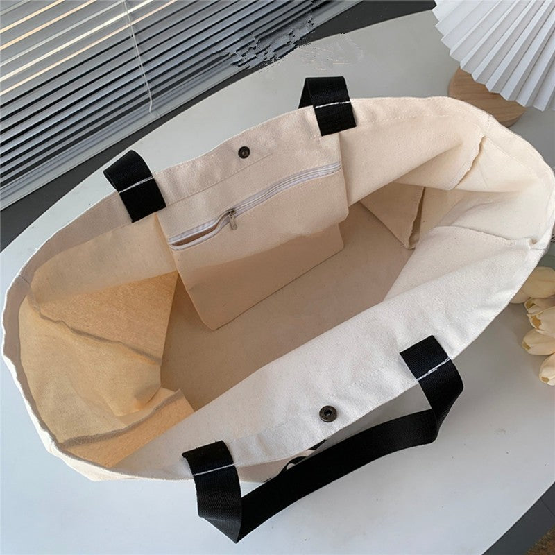 Letter Voyage Canvas Tote Bag Large Shoulder Bag for Women Travel Shopping Bags