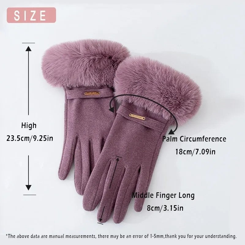 Women's Winter Gloves Touchscreen Warm Faux Fur Trim Thick Thermal Fleece Lining