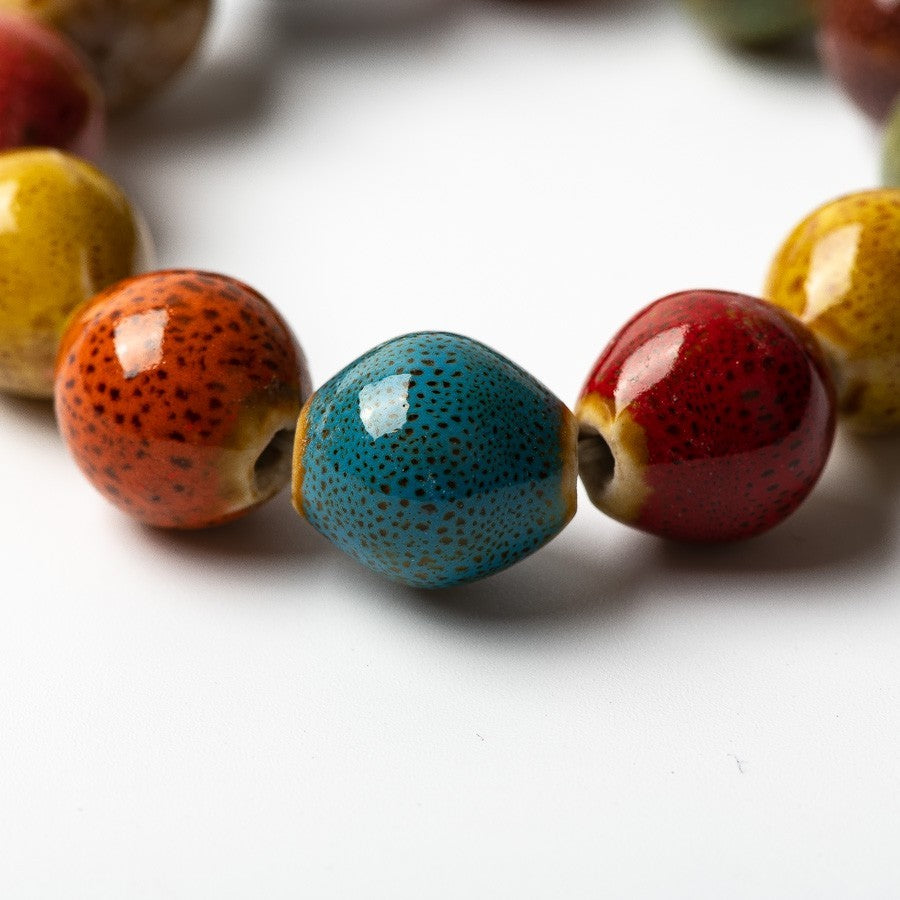 Bohemian Artisan Ceramic Bead Bracelet Multi-Color Speckled Glaze Stretch