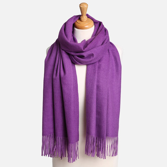 Purple Oblong Scarf with Tassels Lightweight Soft Solid Wrap for Women
