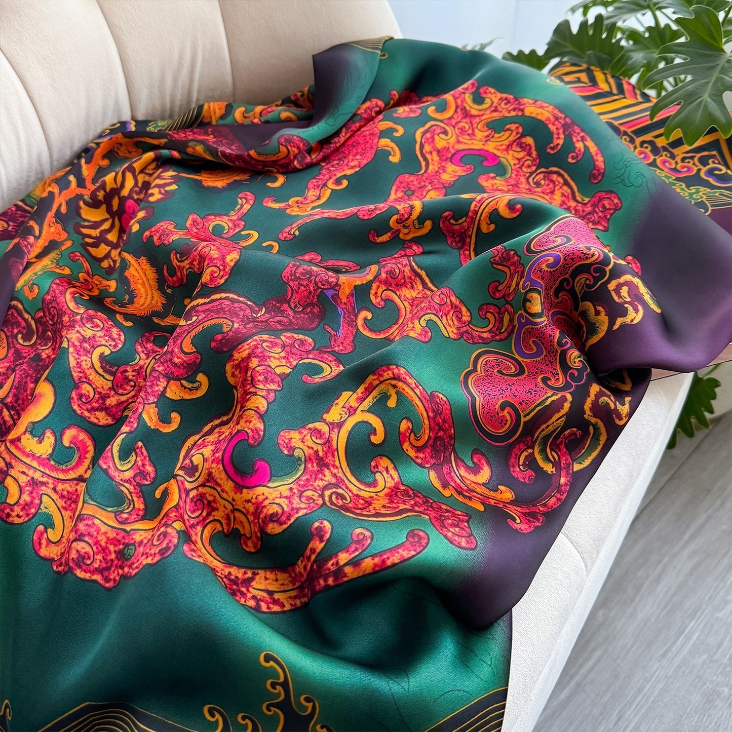Colorful Floral Silky Feel Wrap Scarf Easy-Care Large Stole Shawl