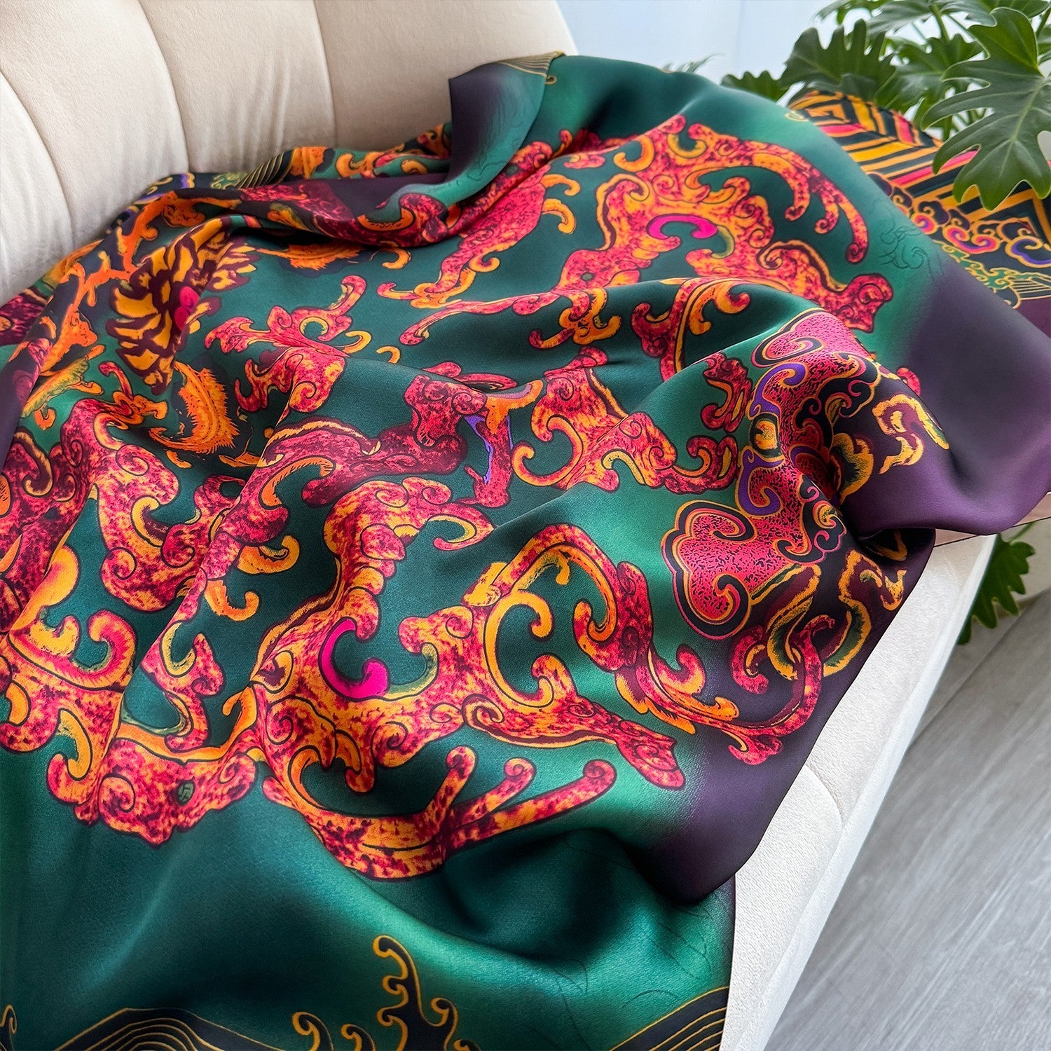 Colorful Floral Silky Feel Wrap Scarf Easy-Care Large Stole Shawl