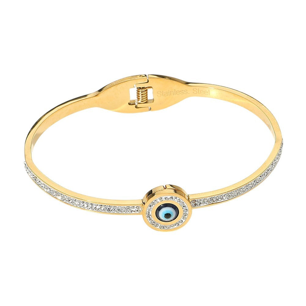 2Pcs Gold Evil Eye Bangle Set Stainless Steel Rhinestone Protection Jewelry Gift
