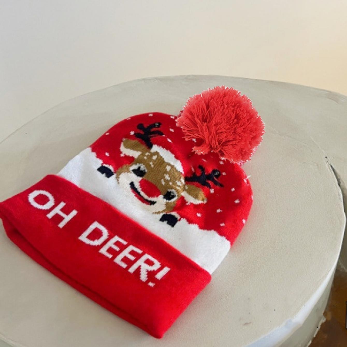 2-Pack LED Christmas Beanie Hats Flashing Holiday Light Up Knit Cap Fun