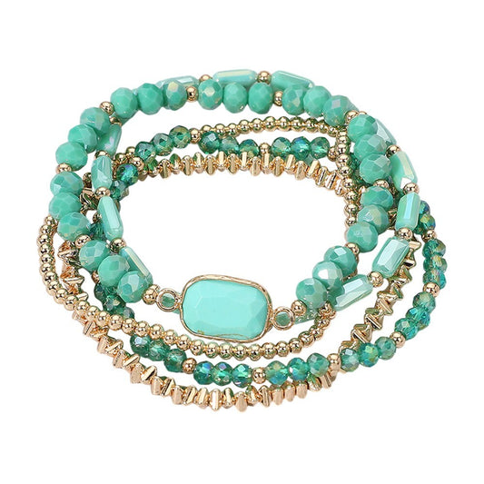 5PCS Stone Charm Beaded Stretch Bracelets Set for Women Layered Stack Jewelry