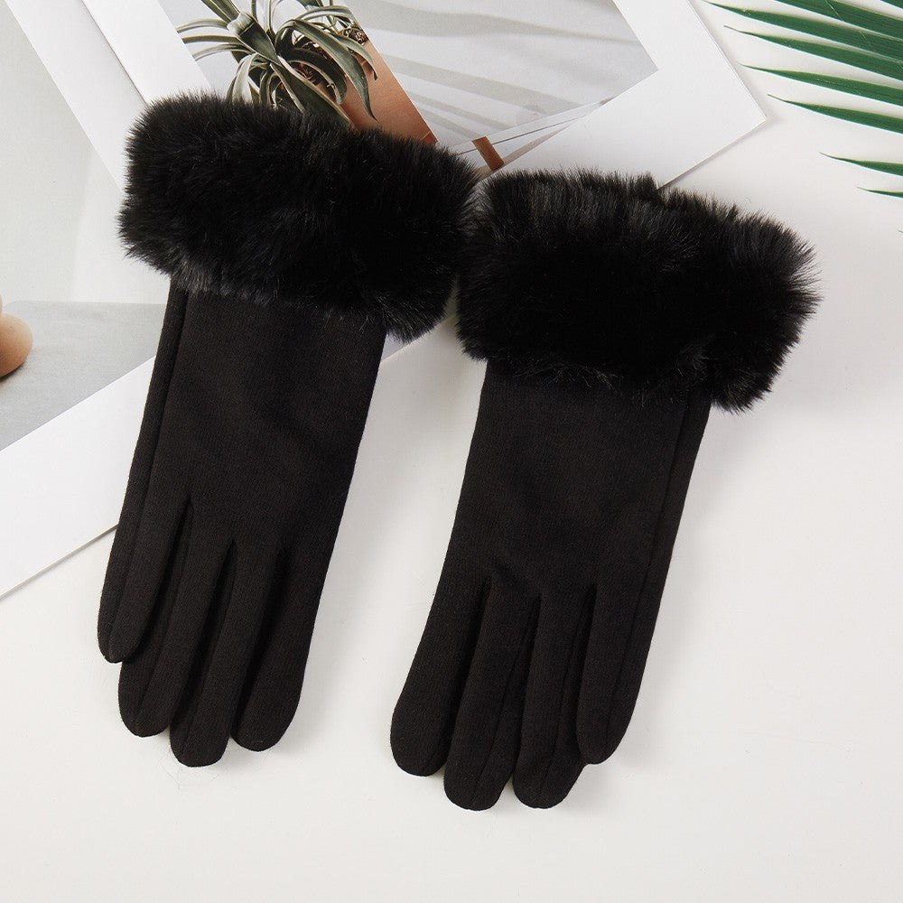 2pcs Black & Pink Faux Fur Gloves Set Winter Touchscreen Accessory for Women