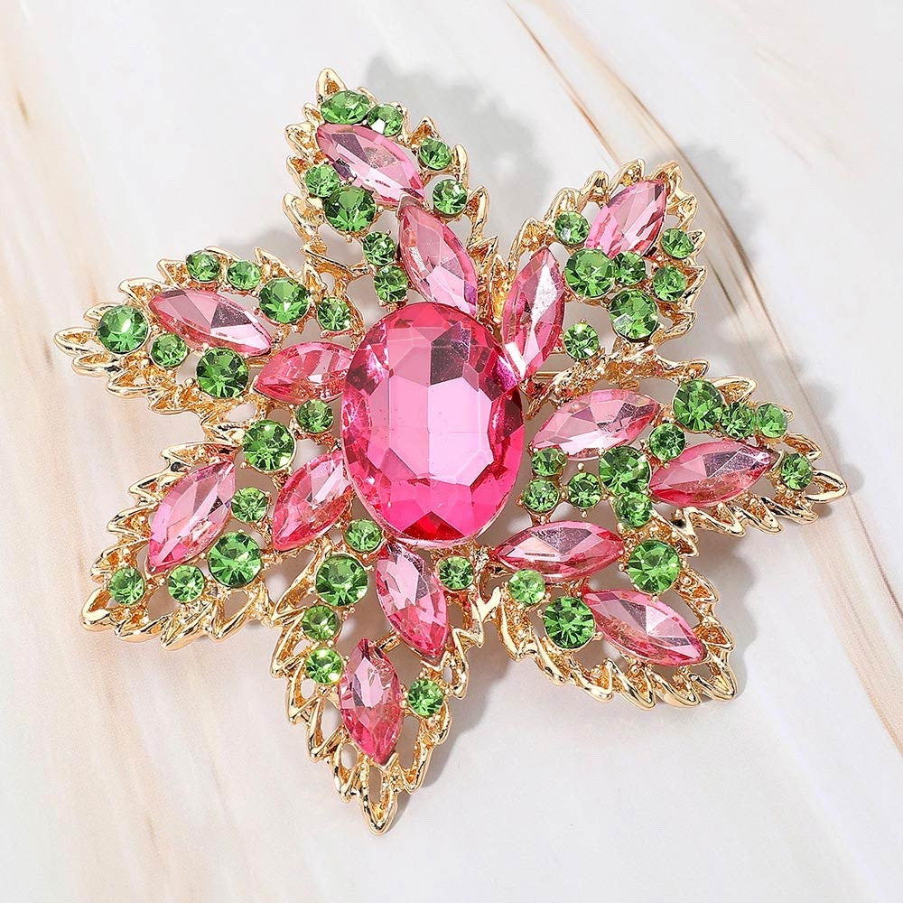 2pcs Vintage Snowflake Brooch Pins Elegant Rhinestone Floral Jewelry Accent
