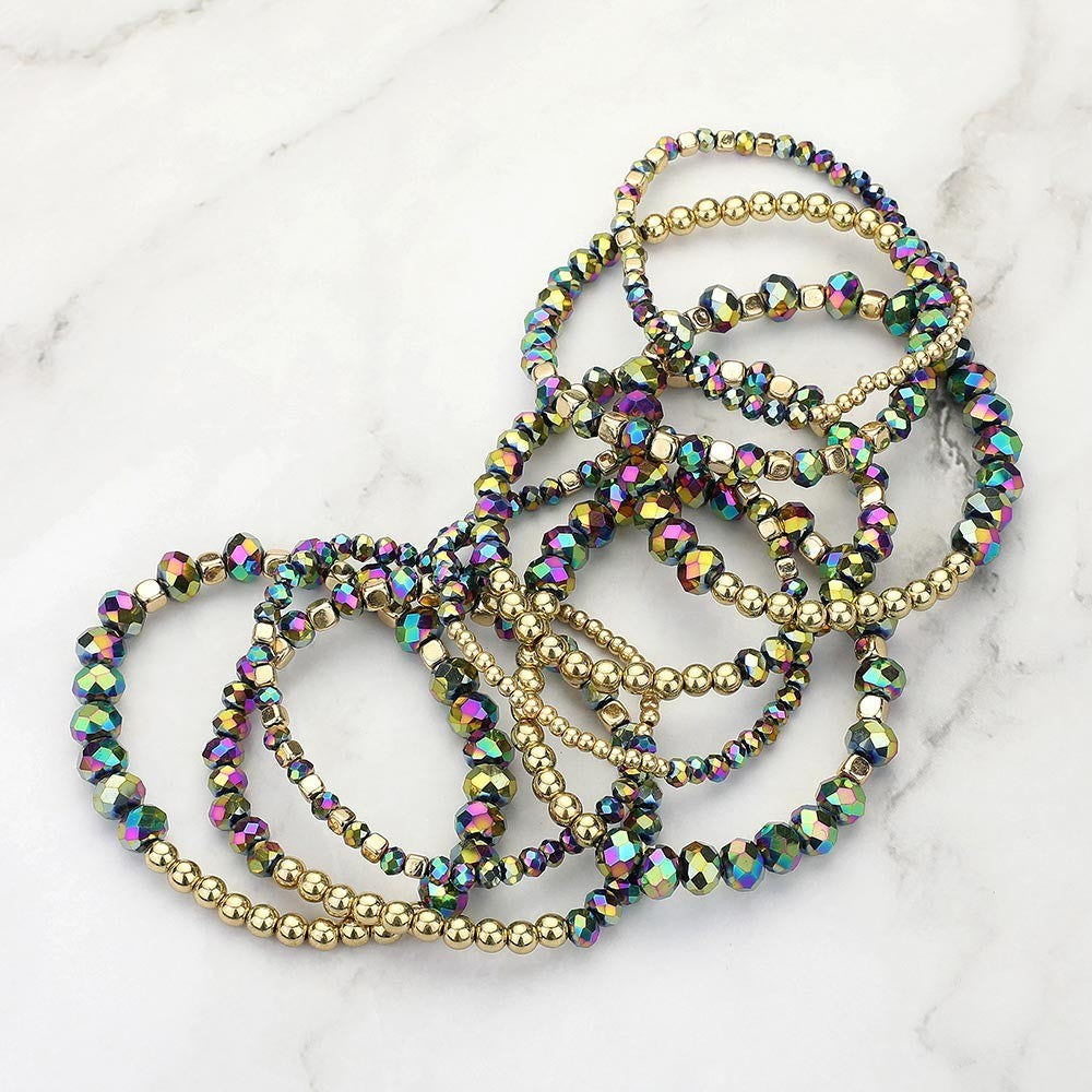 9pcs Stackable Faceted Beaded Stretch Bracelets Multi Layered Jewelry Set