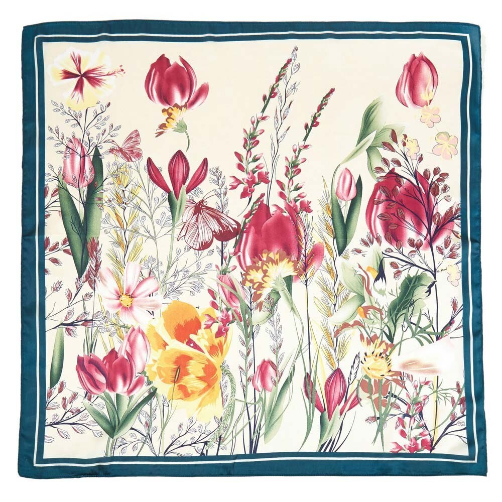 Floral Tropical Leaves Square Satin Scarf for Women Neck Hair Handbag Wrap