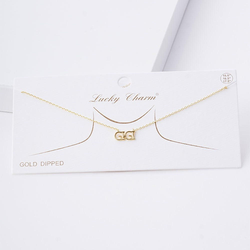 Gold Dipped GIGI Nameplate Lucky Charm Delicate Dainty Pendant Necklace 15.5"