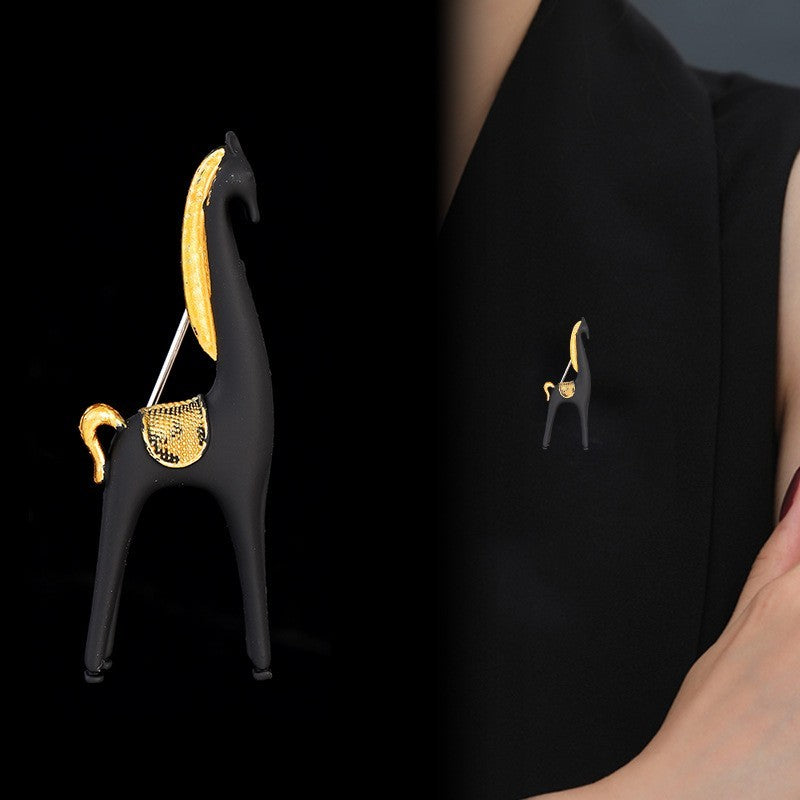 2pcs Abstract Horse Brooch Set Enamel Equestrian Gold Tone Animal Pin Jewelry
