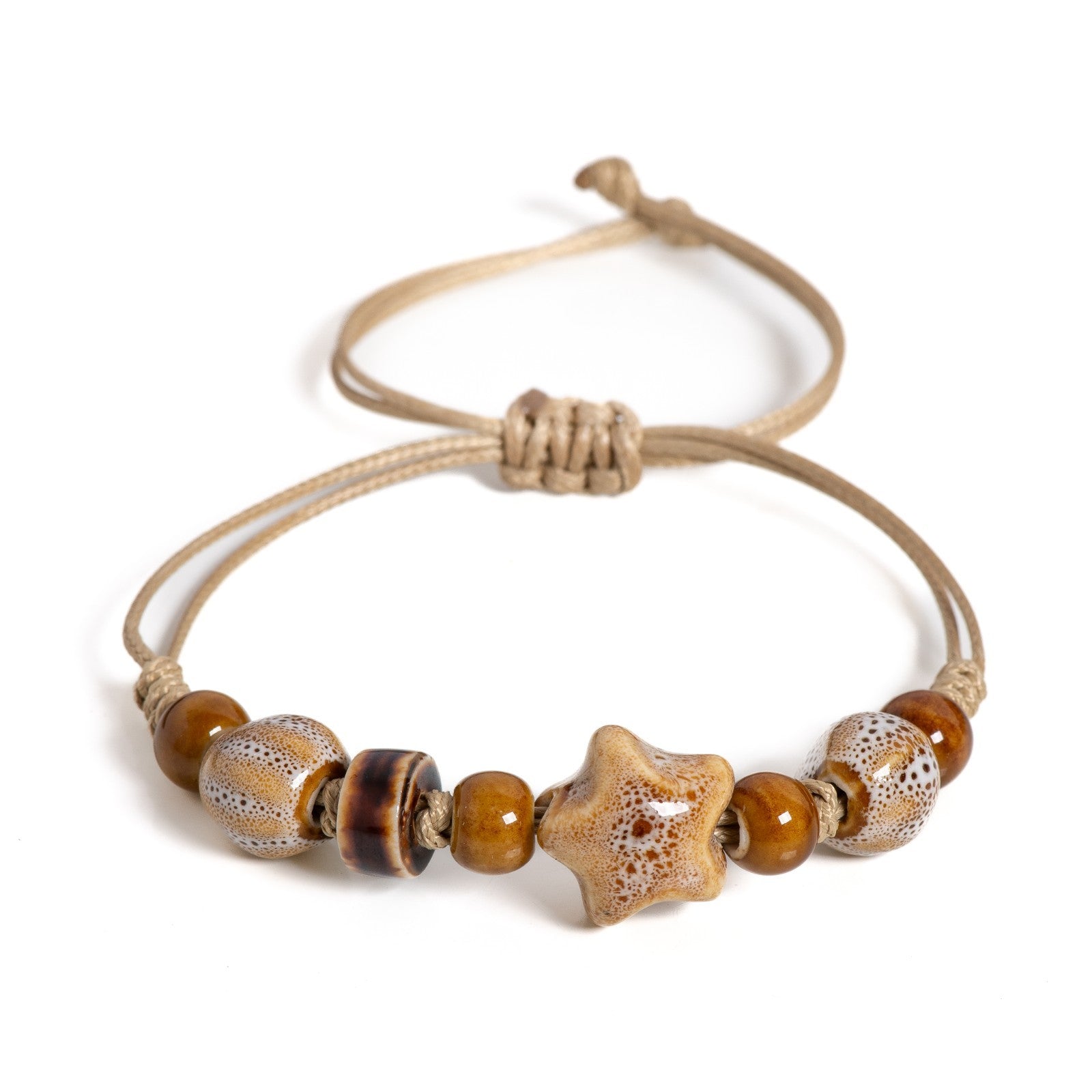 2PCS Handmade Ceramic Bead Star Adjustable Cord Bracelets Boho Beach Jewelry