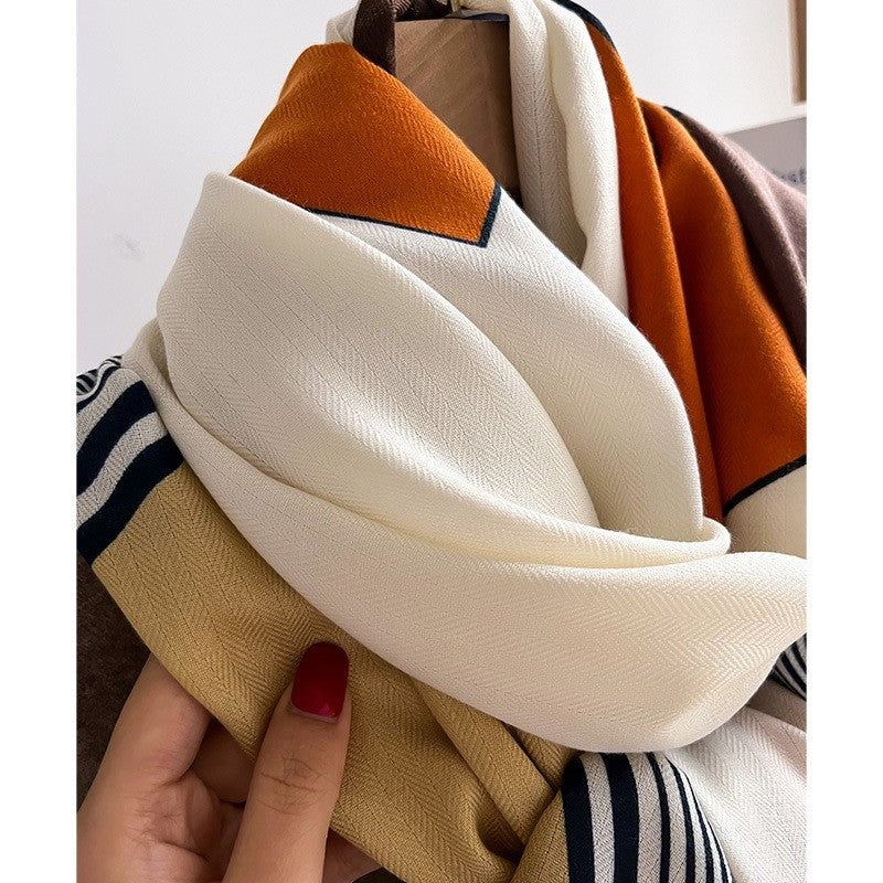 High-Fashion Geometric Scarf for Women in Warm Autumnal Colors