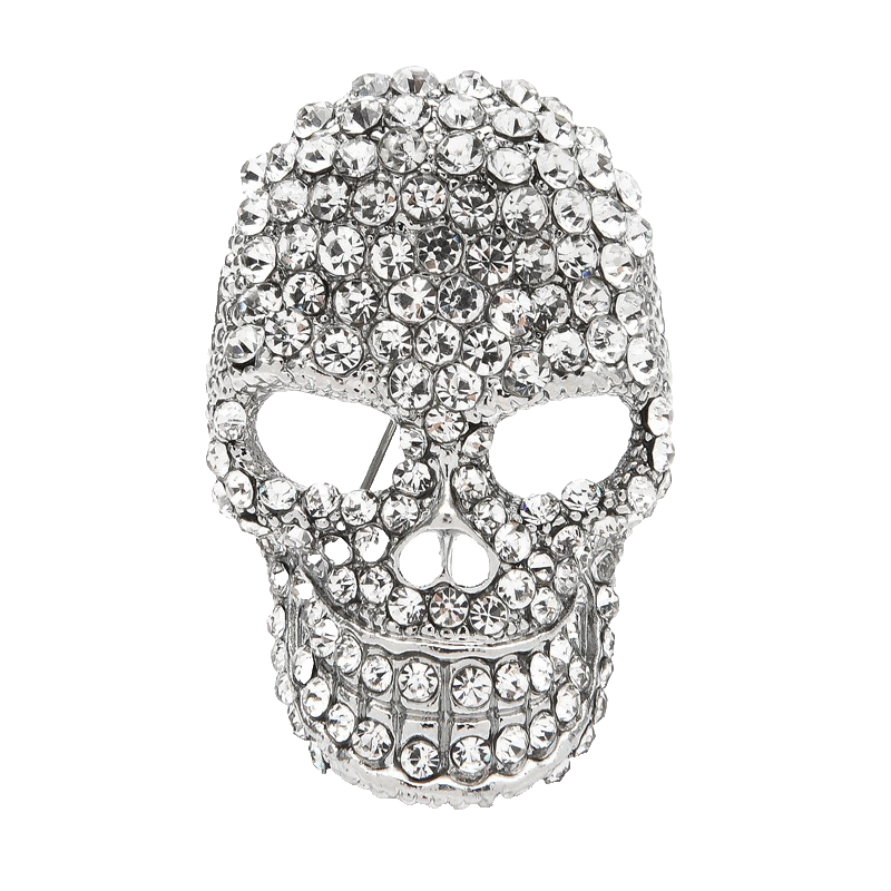 Set of 2 Rhinestone Skull Brooches Silver & Gray Crystal Gothic Punk Pin Duo