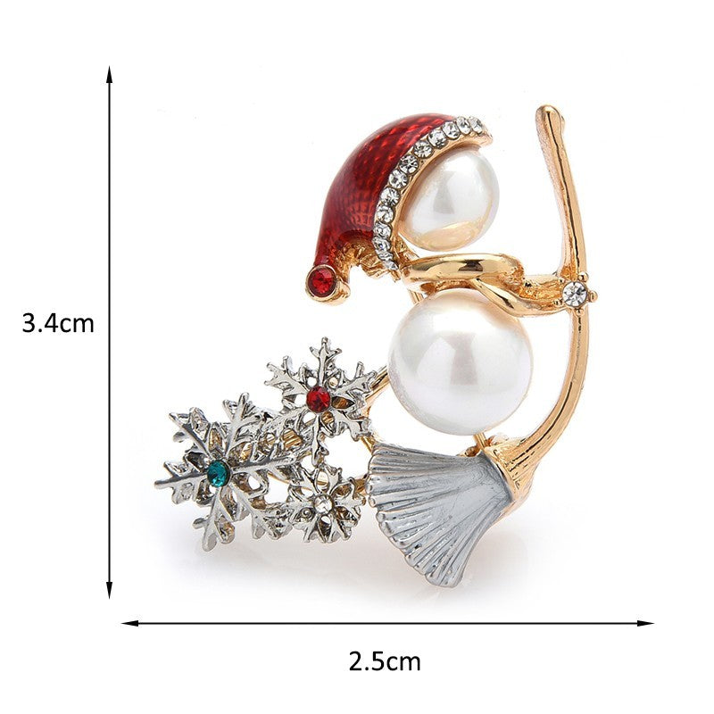Pearl Snowman Brooch Santa Hat Snowflake Christmas Pin Jewelry Gift