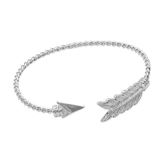 3pcs Silver Cuff Bracelet Set Twisted Band Arrow Feather Adjustable Boho Jewelry
