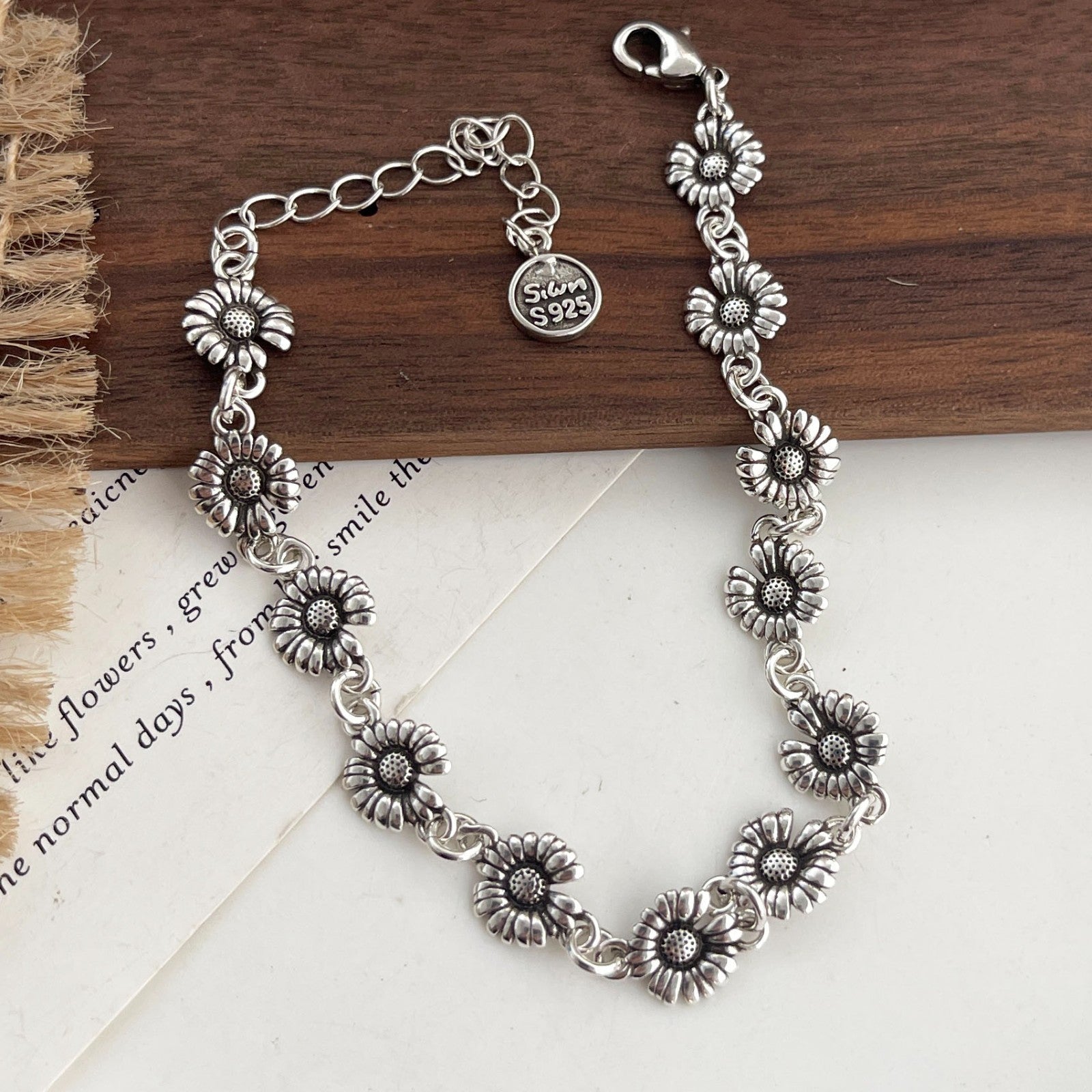 Sterling Silver Daisy Charm Bracelet S925 Women's Floral Dainty Jewelry Gift