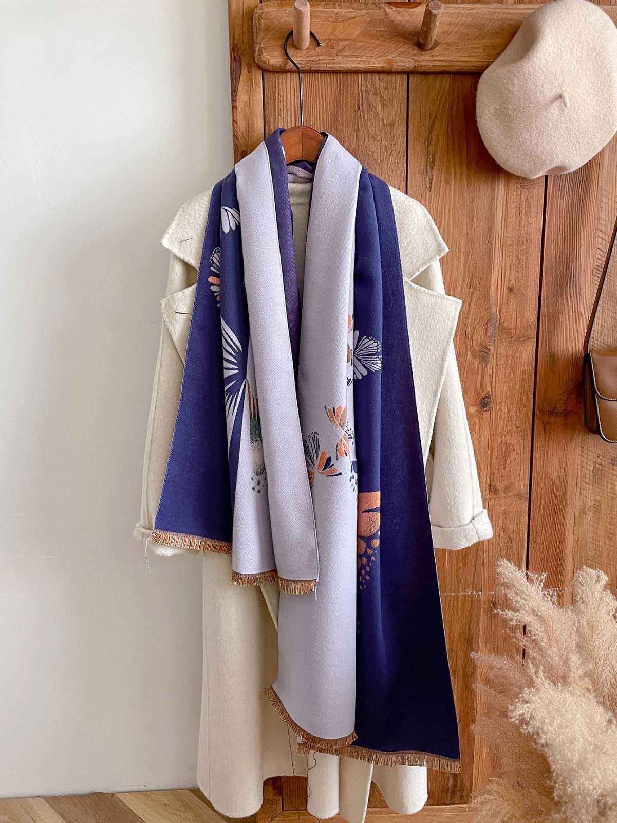 Oversized Cashmere Feel Scarf Solid Color Winter Warm Wrap Shawl Fringe