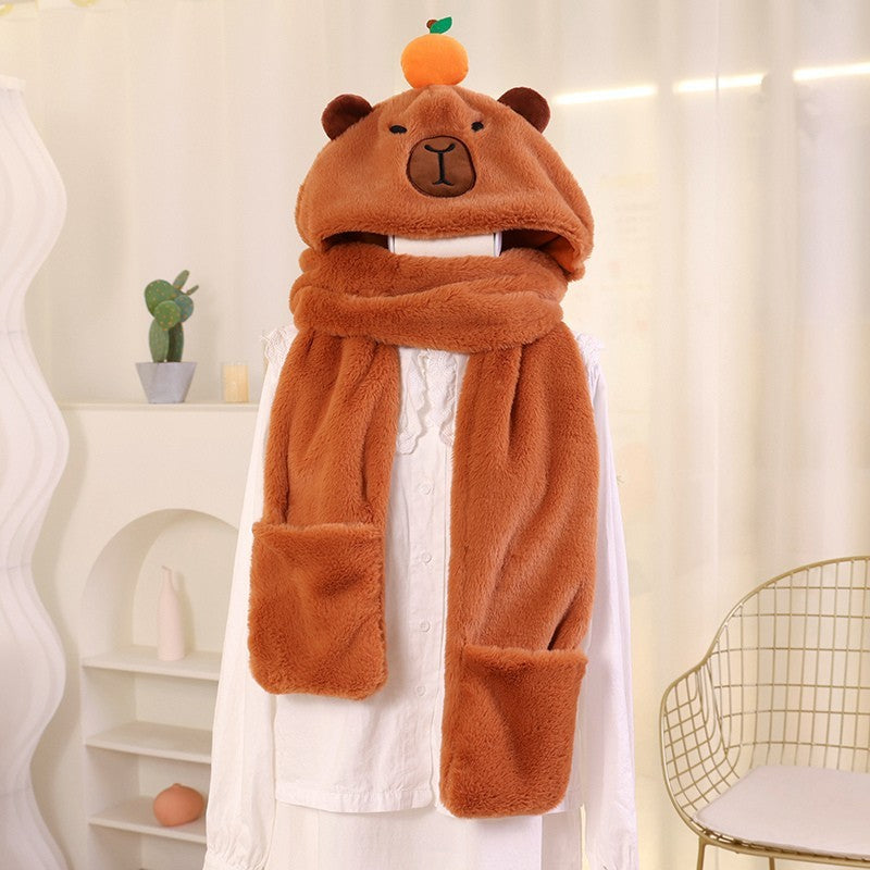 Cute Bear Plush Hat Scarf Mittens Set 3-in-1 Warm Winter Headwear