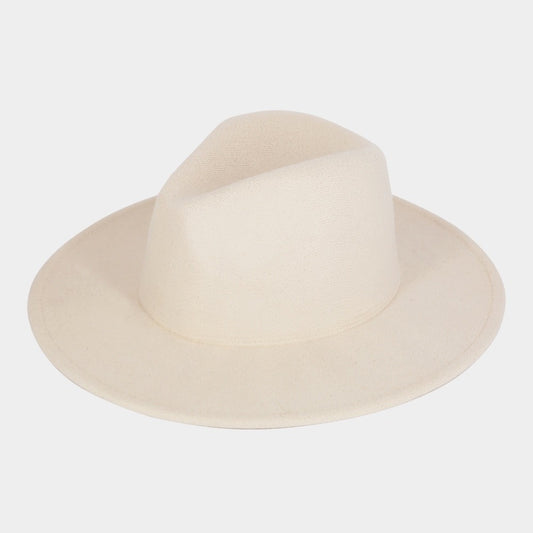 Cream Wide Brim Fedora Hat - Classic Sophisticated Vegan Felt Headwear