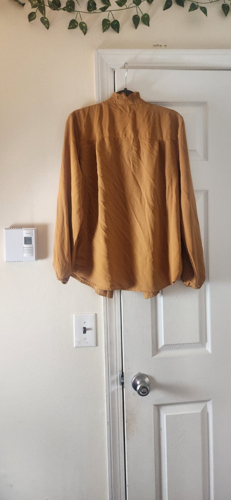 BAR III Mustard Ruffle Front Button Blouse Women’s Long Sleeve Chic Work Top