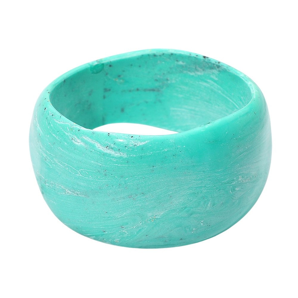 2pc Chunky Orange and Teal Marble Resin Bangle Bracelet Set - Bold Statement