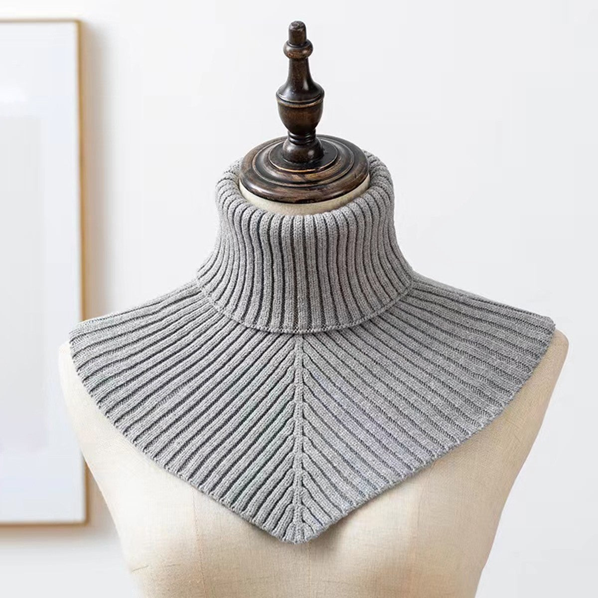 Gray Knit Turtleneck Dickey False Collar Warmer Detachable Blouse Bib