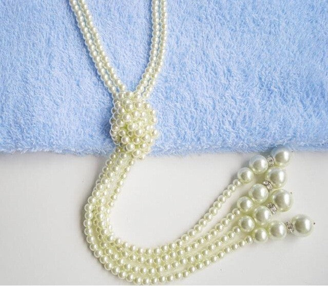 Faux Pearl Long Tassel Statement Necklace Knot Layered Sweater Chain Wedding