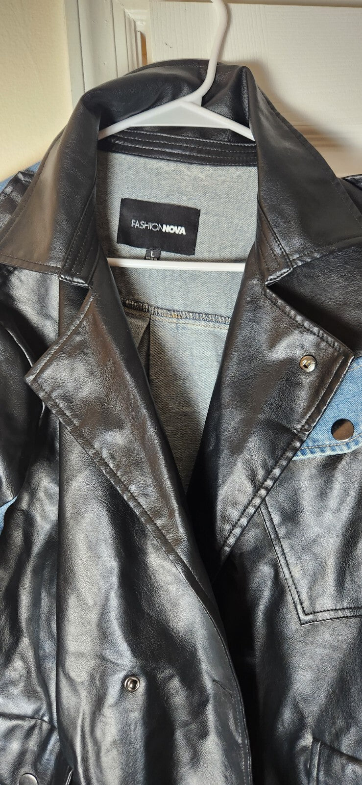 Brand New Faux Leather Denim Back Oversized Jacket Fashion Nova Outerwear 