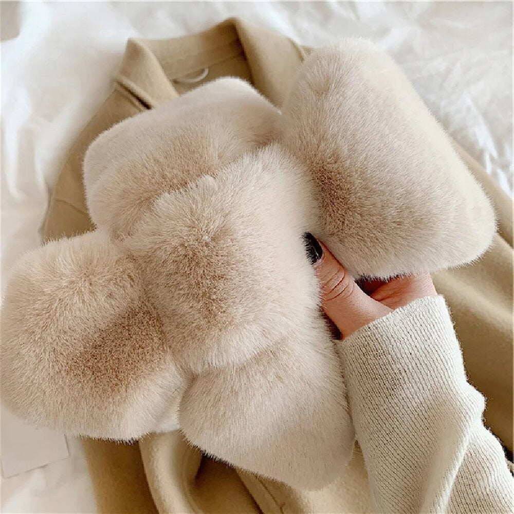 2Pcs Women's Faux Fur Scarf Set Black Beige Soft Plush Winter Neck Warmer Wrap