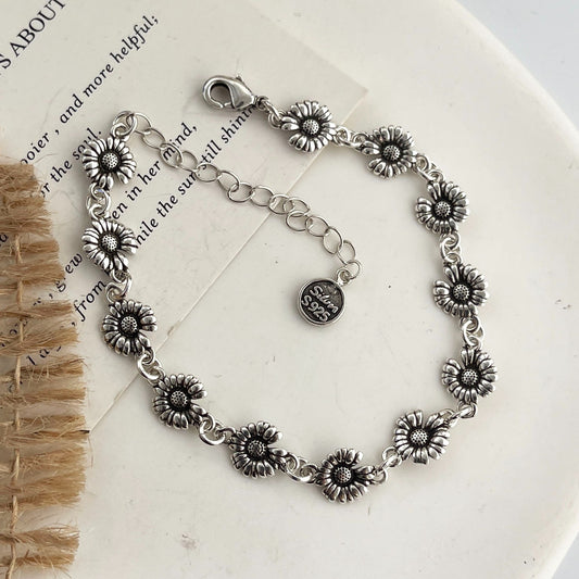 3X Sterling Silver Daisy Charm Bracelet S925 Women's Floral Dainty Jewelry Gift