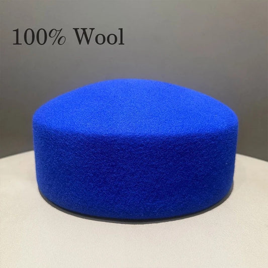 Women 100% Wool Pillbox Hat Royal Blue Vintage Stewardess Fascinator Base
