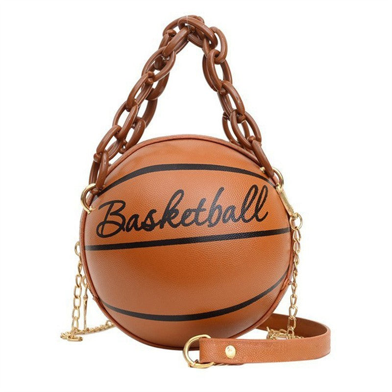 Faux Leather Basketball Crossbody Bag Shoulder Purse Handbag Chain Strap