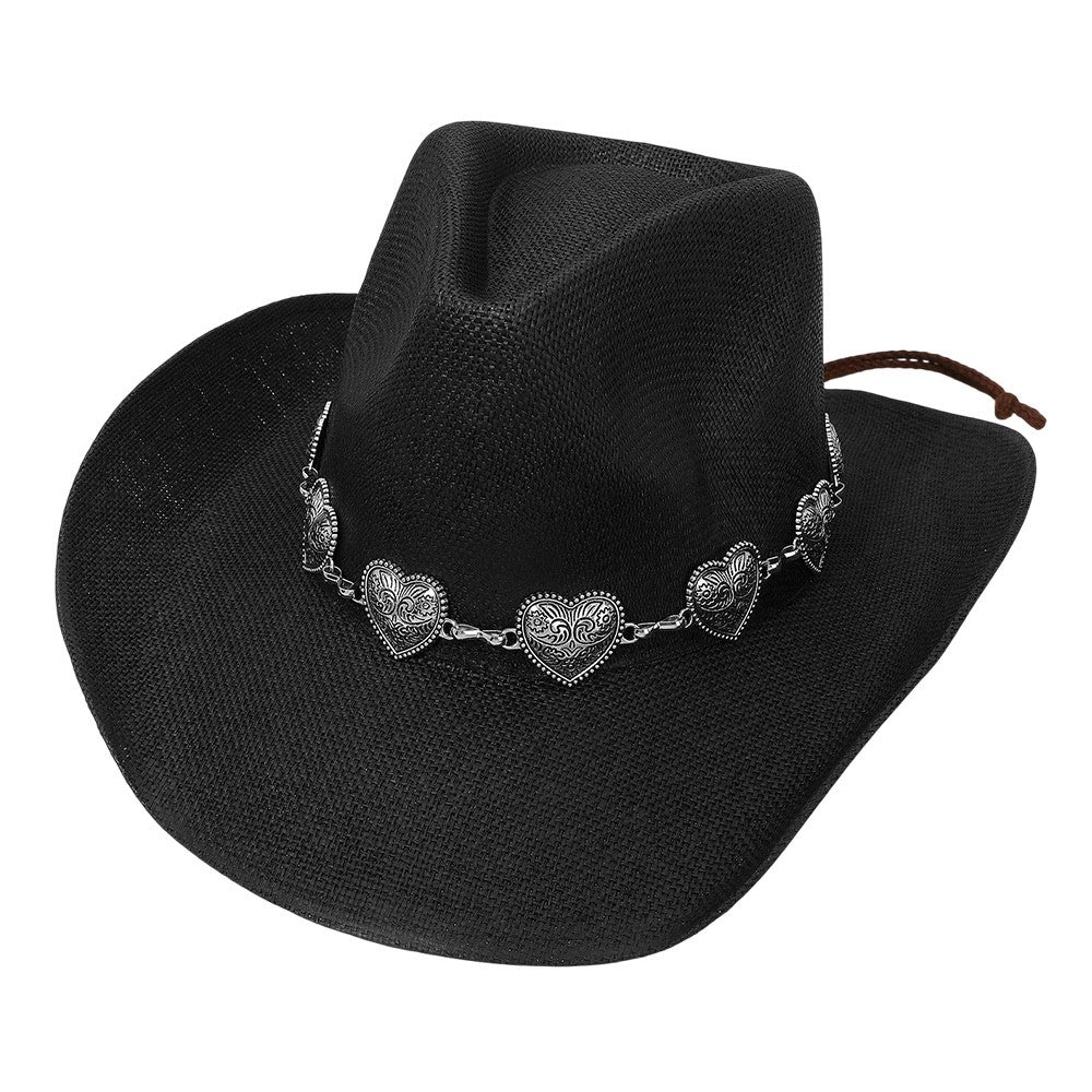 Black Felt Wide Brim Fedora Hat with Grosgrain Ribbon and Gold Buckle