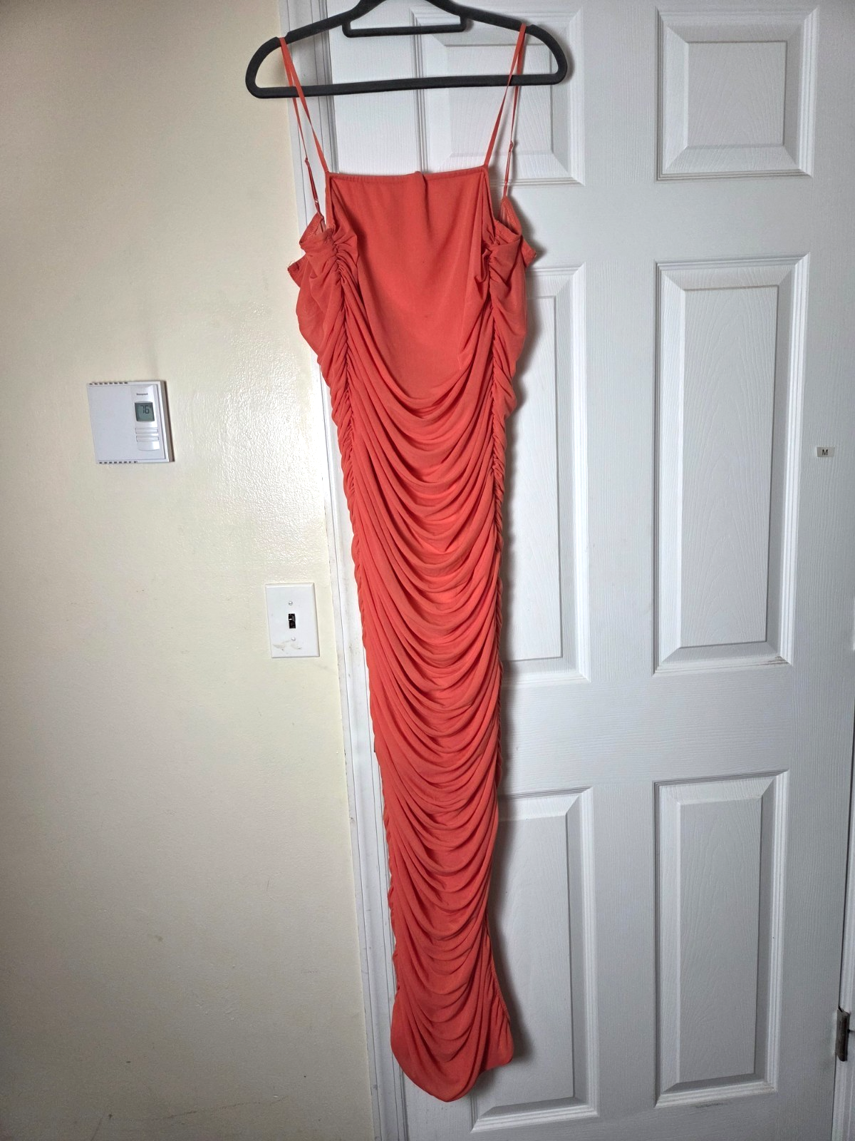 Orange Sleeveless Maxi Dress for Women Cascading Fabric Lined Gown Elegant Wear